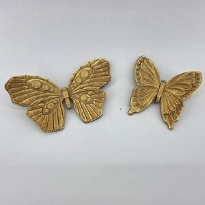 Vintage 1960 MCMLX Gold Butterflies Homco Syroco Pair USA Wall Hangings Dart MCM